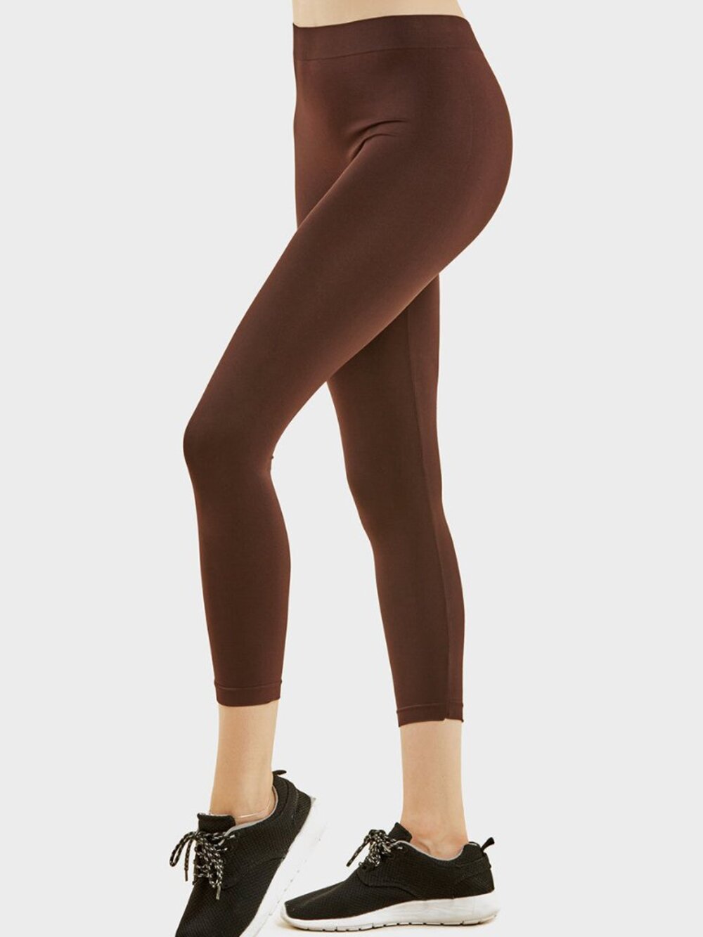 $5 SALE Women's Seamless Nylon Blend Capri Leggings Unlined EX004 Brown